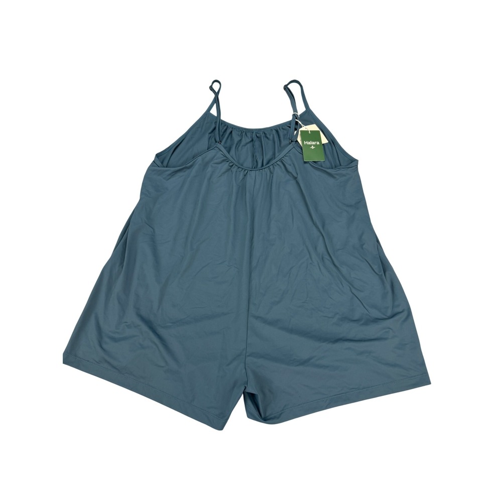 Halara Easy Peezy Back Open Romper Blue Teal Sleeveless Pockets Small 02668199